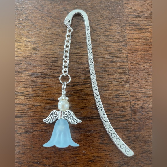 Handmade Blue with Pearl Angel Fairy Bookmark with Silver Tone Hook - ideal Gift - Picture 1 of 7